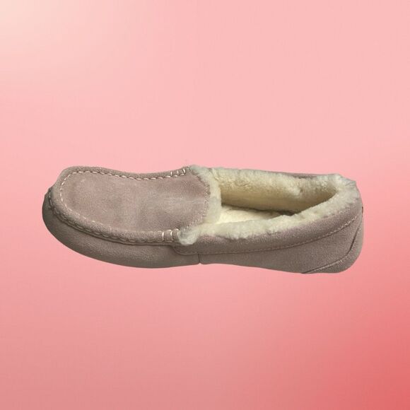 New Fireside By Dearfoams Pale Pink Shearling Mel Moccasin Slippers Size 11 - Picture 3 of 7